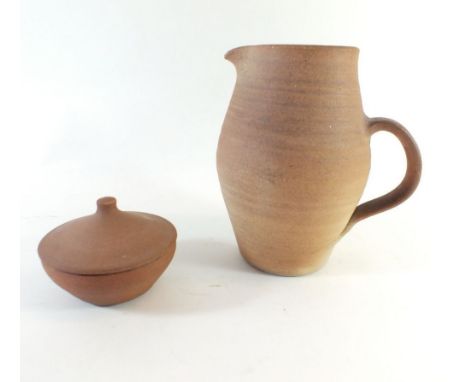 A Leach Pottery Standardware jug and covered dish with celadon glaze interior