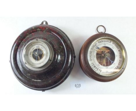 A Cornish Serpentine barometer and a French circular aneroid barometer