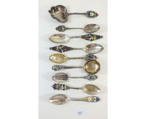 A selection of silver and enamel spoons