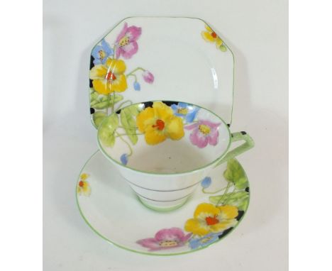A Paragon Art Deco tea service printed and painted poppies No. G292 comprising six cups (two a/f), five saucers, five tea pla