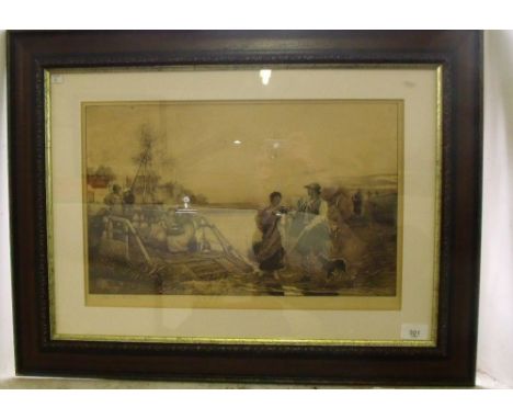 Robert Walker MacBeth (1848-1910) - Signed etching of a Scottish river ferry crossing scene - 28cm by 43cm