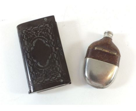 Two vesta cases - One bakelite and one novelty case in the form of miniature hip flask