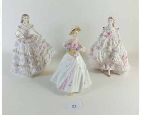 Three Royal Worcester figures comprising Belle of the Ball, Royal Debut and Sarah
