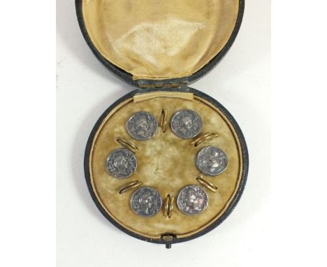 A cased set of six Art Nouveau silver buttons - Birmingham 1902