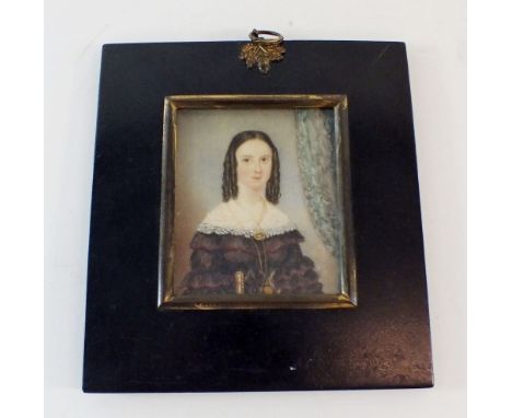 A 19th century portrait miniature of Jane Elizabeth Tyrer 1843, in ebonised frame - 8 x 6.5cm