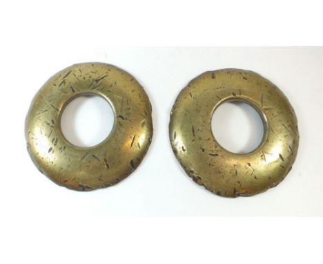 Two antique Chinese brass ring weights