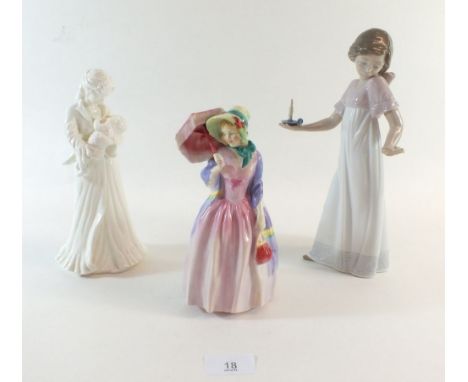 A Royal Doulton figure Miss Demure, a Royal Worcester figure 'Sweet Dreams' and a Nao figure