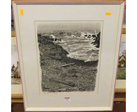 Rowland Svensson (1910-2003) - Coastal scene, monochrome lithograph, signed and numbered 202/220 in pencil to the margin, 37 