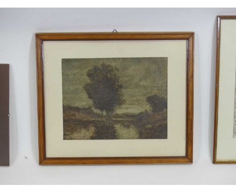 Assorted pictures and prints to include botanical engraving, circa 1800 sepia watercolour, landscape etching, etc (6)