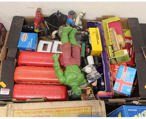 A tray of miscellaneous boxed and loose effects, to include a Solido AMX30 anti-air tank, James Bond 007 game etc