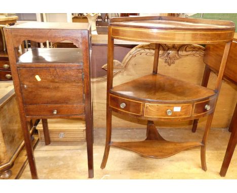19th century occasional furniture, to include; mahogany bow front three-tier washstand, a square washstand, drop-flap work ta