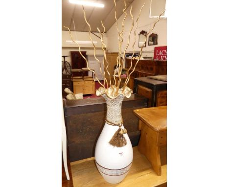 A ceramic baluster form floor vase, white and gilt decorated, height 72cm