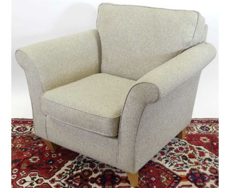 A contemporary John Lewis pale grey fabric upholstered two-piece suite, comprising; three-seater sofa and a single armchair, 