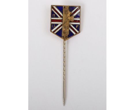Pre 1936 British Union of Fascists (B.U.F) Members Stick Pin by W O Lewis, being gilded Fasces on enamel shield in the form o