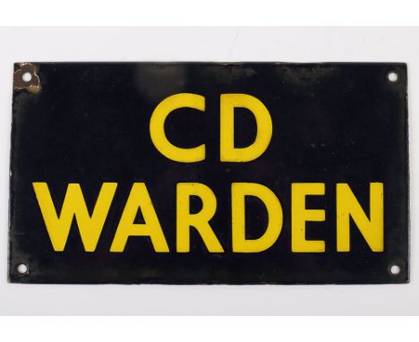 WW2 Civil Defence Warden Enamel Sign: Period enamel sign with age related wear ,size 23 cms x 13 cms . 