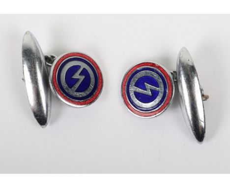 Pair of British Fascists Union Movement Cuff Links, interesting pair of chrome and enamel cuff links with emblem of the organ