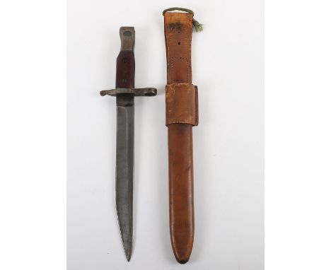 WW1 Canadian Ross Rifle Bayonet, good example with two piece slab wood grips, steel pommel with acceptance and issue stamps, 