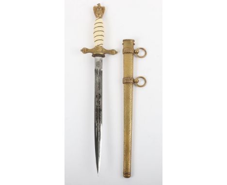 WW2 German Naval (Kriegsmarine) Officers Dress Dagger by E &amp; F Horster, Solingen, good example with gilt brass eagle pomm