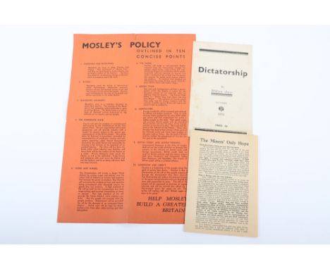 3x British Union of Fascists (B.U.F) Pamphlets, including 11 page booklet titled ‘Dictatorship’ by William Joyce dated 1933, 