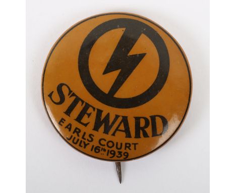 British Union of Fascists (B.U.F) Earls Court Rally 1939 Stewards Badge, brown / orange celluloid tin button style badge with