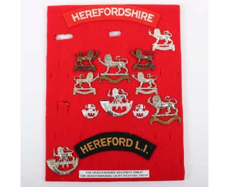 Grouping of Herefordshire Regiment and Herefordshire Light Infantry Badges and Insignia, including various other ranks cap an