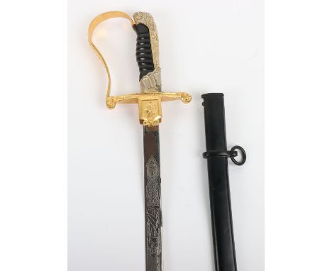 Argentine Officers Dress Sword, slightly curved single edge blade etched Sean eternos los laurels with Argentine crest, gilt 