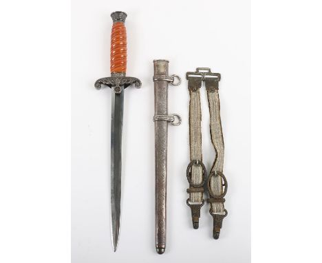 WW2 German Army Officers Dress Dagger with Straps by Carl Eickhorn Solingen, orange celluloid grip with top pommel having oak