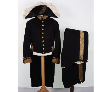 British Diplomatic Service Full Dress Uniform, consisting of black cloth tailcoat with rich gilt diplomatic service buttons. 