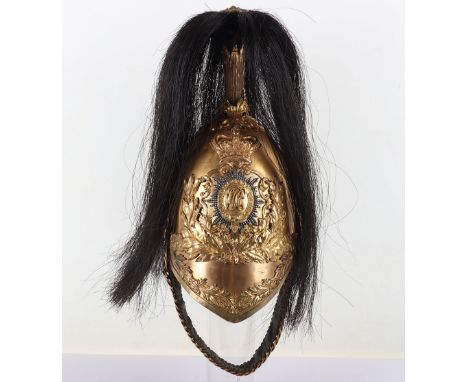 British 1847 Albert Pattern Helmet of the 5th (Princess Charlotte of Wales) Dragoon Guards, good example with polished brass 