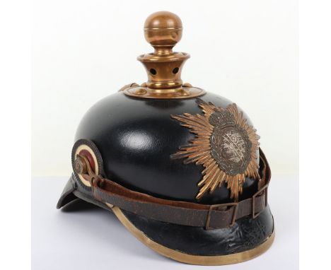 Imperial German Saxon Artillery Regimentally Marked Enlisted Ranks Pickelhaube / Kugelhelm, fine example of a leather bodied 