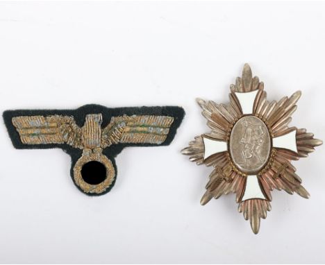 WW2 German Army Generals Bullion Cap Eagle, gold bullion wire cap eagle on green backing cloth. Some oxidisation to the bulli
