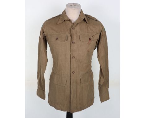 WW2 British Tropical Pattern Airtex Tunic / Shirt, four pocket example with printed formation signs for Singapore District. S