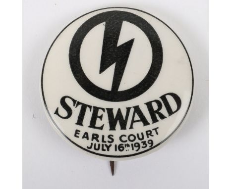 British Union of Fascists (B.U.F) Earls Court Rally 1939 Stewards Badge, white celluloid tin button style badge with black pr