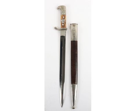 Third Reich Police Bayonet by Ewald Cleff Solingen, good example with finely detailed top pommel in the form of the eagles he