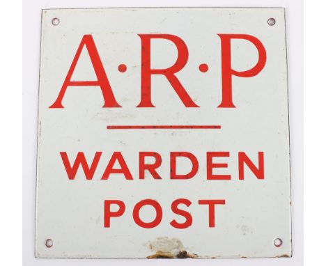 WW2 ARP Warden Post Enamel Sign, period enamel sign with age related wear ,size 23 cms x 23 cms 