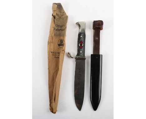 Near Mint Un-Issued Hitler Youth Boys Dagger by WKC Solingen with Original Paper Bag of Issue, good 1st model Hitler Youth bo