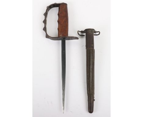 WW1 American L F & C 1917 Fighting Knife, good example with the original wooden grip, steel knuckle duster type ‘D’ shaped gu