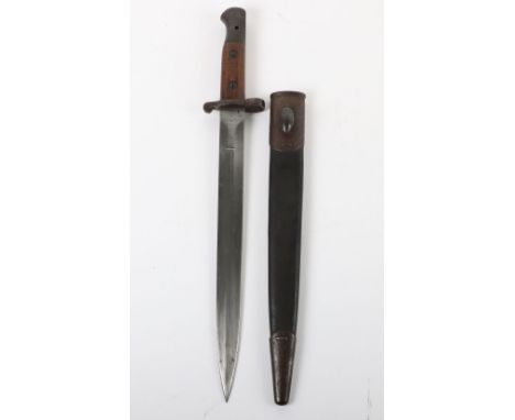 British 1903 Pattern Bayonet by Wilkinson, fine example with two piece wooden grips. Steel pommel with oil hole and stamped ’