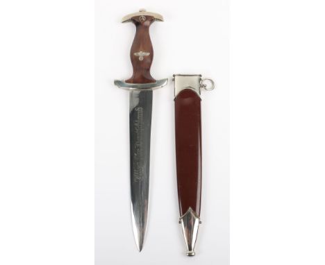 Third Reich SA (Sturmabteilung) Dress Dagger by Chromolit Solingen, good example with brown wooden handle having nickel silve