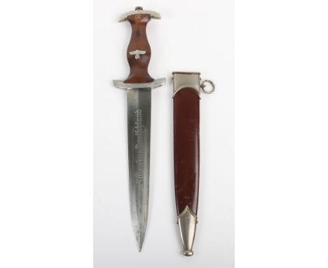 Third Reich SA (Sturmabteilung) Dress Dagger by Edward Wüsthof Dreizackwerk, Solingen, untouched example with dark wood grip 