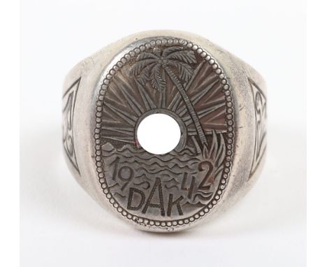 WW2 German Afrikakorps (D.A.K) 1942 Soldiers Ring, superb example of a white metal ring probably made in North Africa or poss