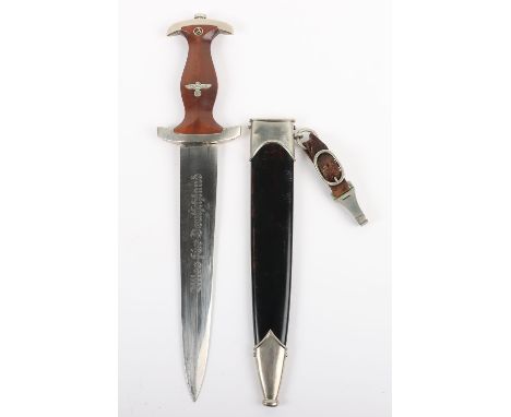 Third Reich NSKK Dress Dagger by Arthur Schuttelhofer &amp; Co, Solingen, good example with brown wooden handle having nickel