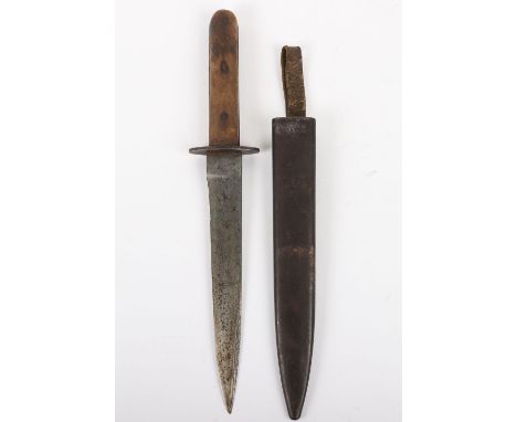 WW1 Austrian Trench Fighting Knife, example with two piece wooden grip with three steel securing pins. Housed in its steel sc