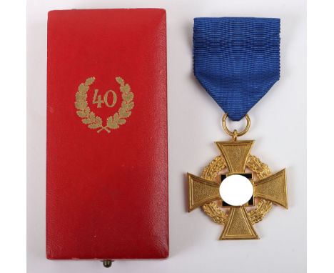 Third Reich 40 Year Faithful Service Decoration, near mint condition example of the gilt metal award with black enamel swasti