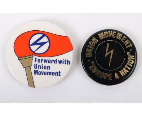 2x Late Union Movement Badges, both being celluloid button type pin badges with various slogans and Union Movement insignia e