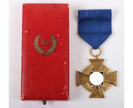 Third Reich 40 Year Faithful Service Decoration, good example of the gilt metal award with black enamel swastika to the centr