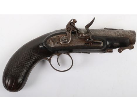 Unusual Irish 32  Bore Flintlock Travelling Pistol by McDermot, Dublin c.1820 Fitted with Spring Bayonet, twist barrel engrav