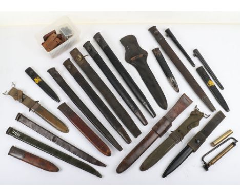 Selection of Bayonet Scabbards, including examples for the Ross Bayonet, 1907 bayonet, Japanese Arisaka bayonet, US M8A1 knif