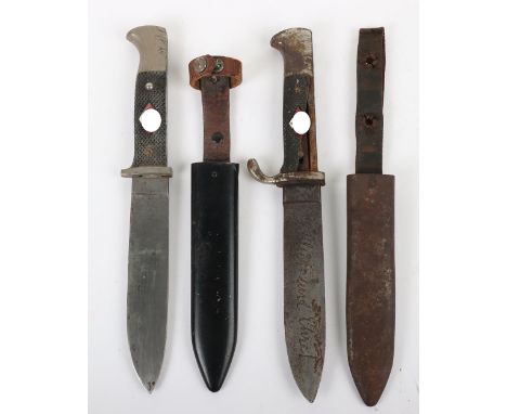 Third Reich Hitler Youth Boys Dagger by Puma, example with two piece black chequered grips having the enamel diamond inset. S