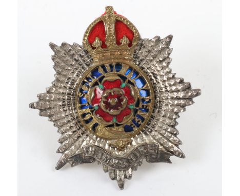 Hampshire Regiment Officers Cap Badge, silver gilt and enamel officers regimental cap badge with two lug fittings to the reve
